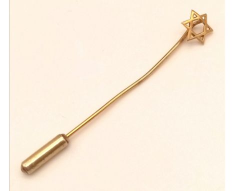 A 9K Yellow Gold Star of David Stick Pin. 5.5cm. 0.8g 