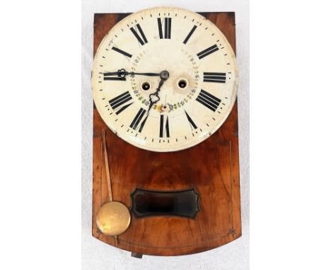 A VERY EARLY WALL MOUNTED CLOCK WITH WOODEN WORKS 37 X 22cms a/f