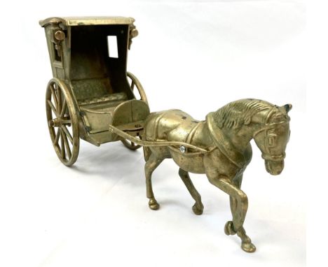 A Vintage Brass Horse and Open Cart. 50cm length. 