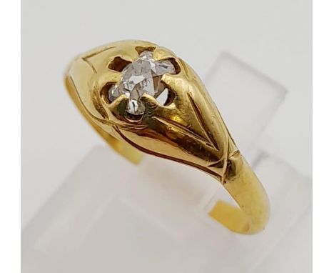 An 18K Vintage Yellow Gold Old Cut Diamond Solitaire . 0.25ct. Size M. 2.8g. 