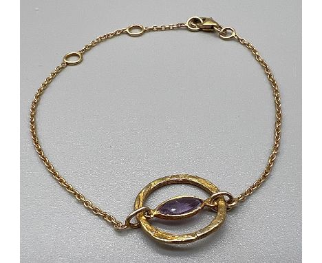 A Vintage Silver Gilt Amethyst Bracelet. 19cm. 