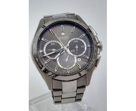A Rado Hyperchrome Automatic Chronograph Gents Watch. High-tech ceramic and titanium strap and case - 45mm. Black dial with t