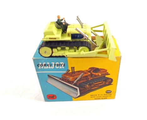 A boxed Corgi Toys 1107 Euclid TC-12 tractor with lever operated dozer blade and driver
