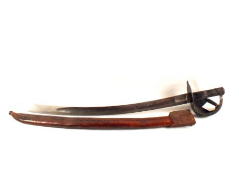 An early 19th Century continental Naval cutlass with anchor marked blade and unusual all leather scabbard