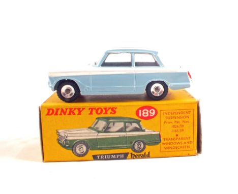 A boxed Dinky Toys 189 Triumph Herald in light blue with white centre