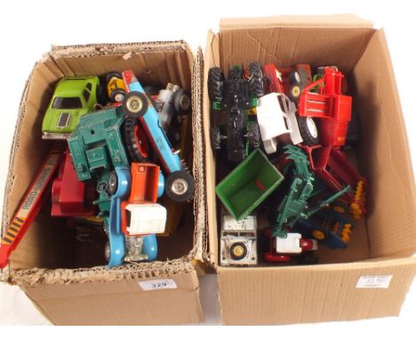Model tractors and other toys including Lone Star, Britains, Triang, Tonka etc including two Triang racing cars (two boxes)