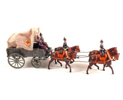 A selection of Britains figures, No.145 Royal Army Medical Corps Ambulance Wagon, nurses wearing full length skirts, wounded 