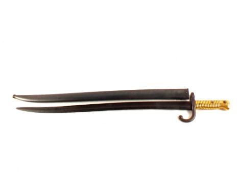 A French model 1866 sabre bayonet dated 1874 with matching numbered scabbard