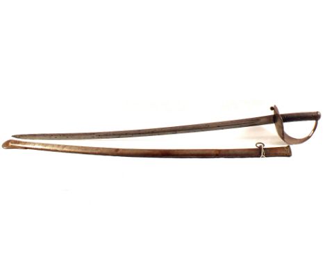 A German late 19th Century Cavalry Troupers sword with Solingen made blade, hilt engraved E.U.B. in its metal scabbard