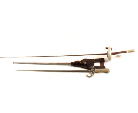 A French model 1886 Epée bayonet complete with scabbard and leather frog, together with a fencing foil