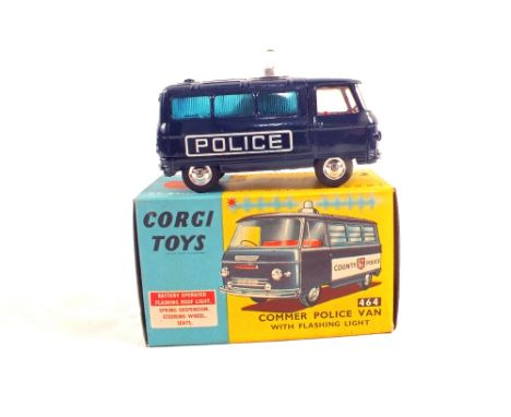 A boxed Corgi Toys 464 Commer Police van with flashing light, with papers in box