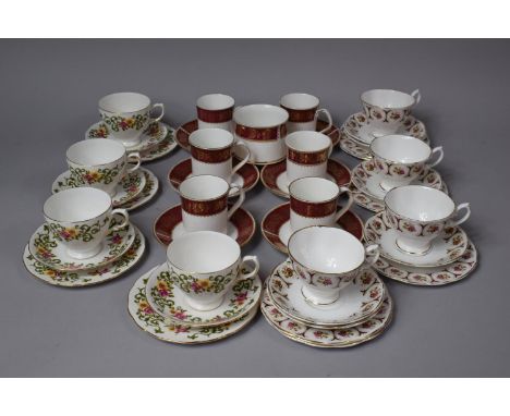 A Collection of Various Coffee and Teawares to comprise Set of Elizabethan Burgundy Pattern Coffee Cans and Saucers, Part Que
