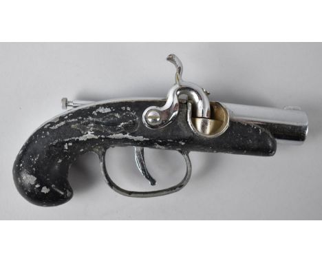 A Mid 20th Century Petrol Cigarette Lighter in the Form of a Percussion Cap Pistol, 14cm Long 