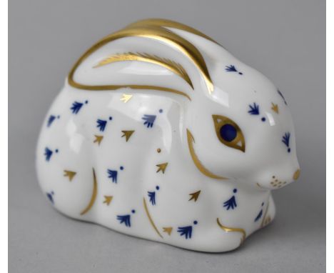 A Small Royal Crown Derby Silver Button Paperweight, Hare, 6.5cm Long 