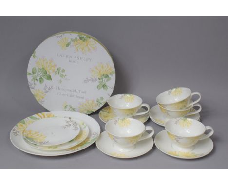 A Collection of Various Laura Ashley Honeysuckle Trail China to comprise Three Tier Cake Stand (No Support) Five Cups, Six Sa