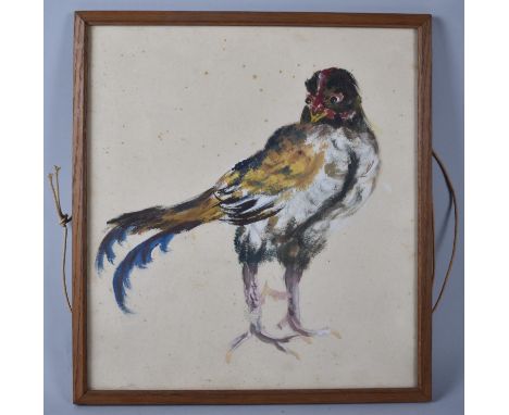 A Framed Oil Sketch of a Fighting Cock, 30x27cm 