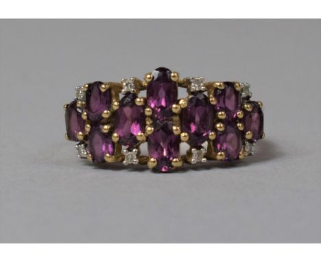 A 9ct Gold Diamond and Amethyst Dress Ring, 2.9g 