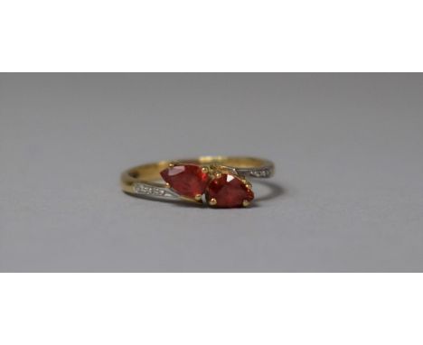 A 9ct Gold Ladies Dress Ring Set with Ruby and Diamond Chips, Size N, 1.8g 