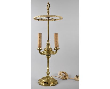 An Early 20th Century Twin Branch Table Lamp with Frame For Rise and Fall Shade, 66cm High 