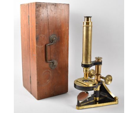 A Late 19th Century Mahogany Cased Brass Microscope by R &amp; J Beck, No.5423, Unusual Triform Hinged Adjustable Easel Type 
