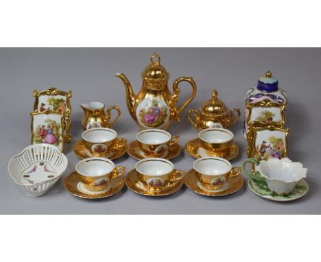 A Collection of Various  Continental China to comprise Bavarian Luster Coffee Set Limoges Rectangular Plaques, Floral Decorat