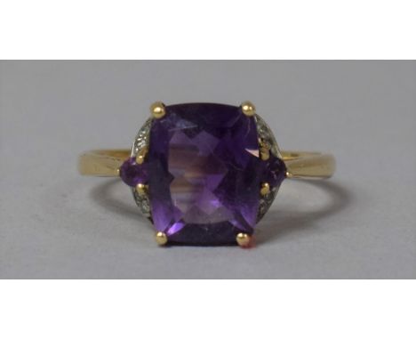 A 9ct Gold Amethyst and Diamond Chip Dress Ring, 2.8g, Size N 