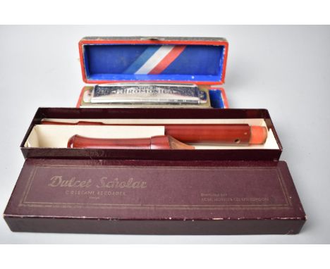 A Cased Honer Harmonica, The Super Chromonica Together with a Cased Dulcet Scholar Descant Recorder 