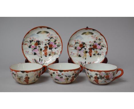A Collection of Five Pieces of Japanese Kutani Ware Teawares to Comprise Two Saucers and Three Cups 