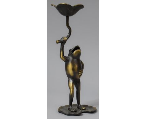 A Modern Bronze Effect Tealight Holder in the Form of a Standing Frog, 26cm high 