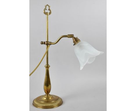 A Modern Adjustable Brass Table Lamp with Opaque Glass Shade, 48cm high 