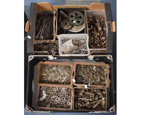 Two Boxes of Various Tools to Include Drills, Washers, Bearings, Cog Wheels etc 