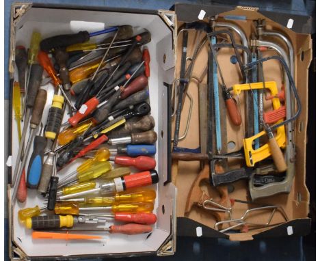 A Collection of Workshop Tools to Include Screwdrivers, Hack Saws etc 