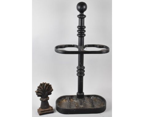 A Modern Metal Two Division Stick Stand Together with a Wheatsheaf Cast Iron Doorstop 