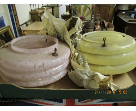 TWO GOOD QUALITY MOTTLED GLASS RETRO LIGHT SHADES