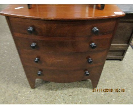 19TH CENTURY MAHOGANY BOW FRONT COMMODE CHEST WITH TURNED KNOB HANDLES