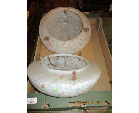 TWO RETRO MOTTLED GLASS LIGHT FITTINGS