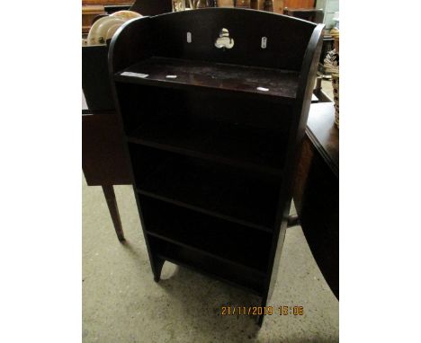 MAHOGANY FRAMED NARROW FOUR FIXED SHELF BOOKCASE WITH OPEN CLOVER BACK