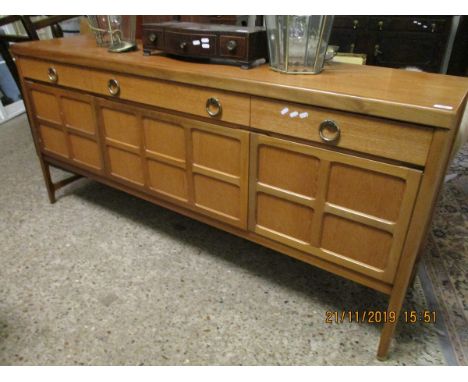 GOOD QUALITY LARGE NATHAN TEAK SIDEBOARD WITH THREE DRAWERS OVER THREE CUPBOARD DOORS
