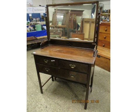 MAHOGANY FRAMED DRESSING CHEST WITH RECTANGULAR MIRROR WITH TWO DRAWERS OVER FULL WIDTH DRAWER ON SQUARE REEDED LEGS