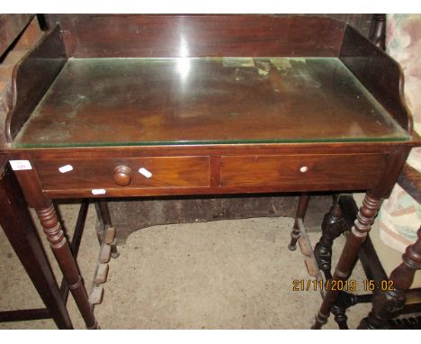 19TH CENTURY MAHOGANY WASH STAND WITH TWO DRAWERS AND TURNED LEGS