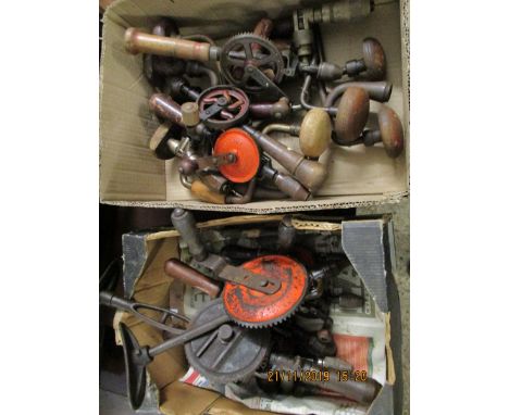 TWO BOXES CONTAINING MIXED VINTAGE HAND DRILLS