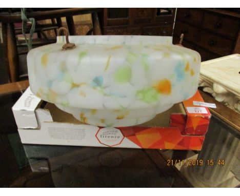 LARGE MOTTLED GLASS RETRO CEILING LIGHT SHADE
