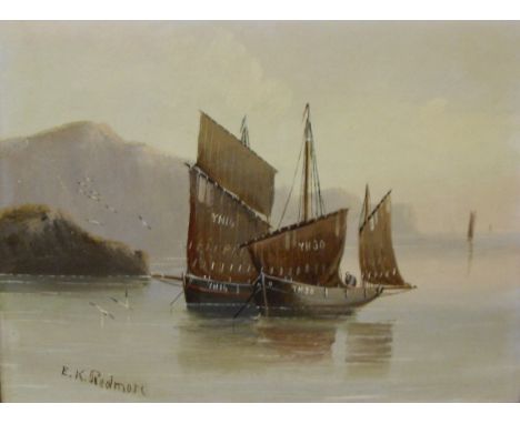EDWARD KING REDMORE (1860-1941) "Herring Boats" and "Dutch Canal Boats", oil on board, a pair, both signed bottom left, both 