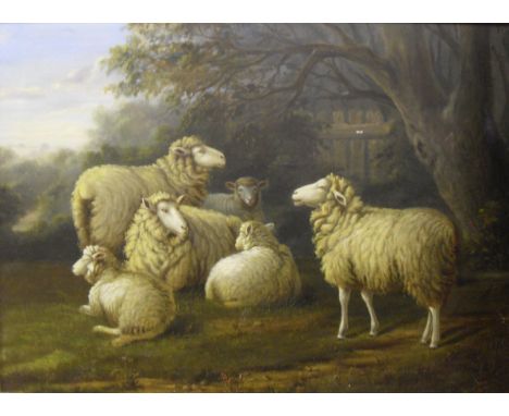 D. SHOOSMITH (19TH CENTURY) "Sheep by a slatted gate", oil on canvas, signed and dated 1878, 67 cm x 91 cm