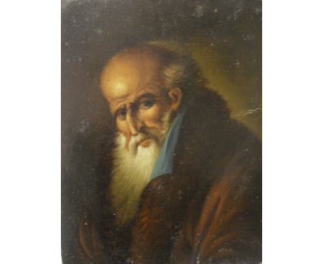 IN THE MANNER OF GUIDO RENI "Elderly bearded gentleman in fur collared coat", a miniature portrait study, head and shoulders,