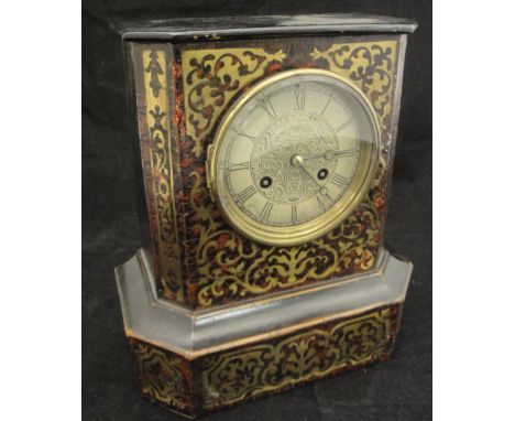 A 19th Century simulated boullework decorated cased mantle clock, the eight day movement with silvered dial and Roman numeral