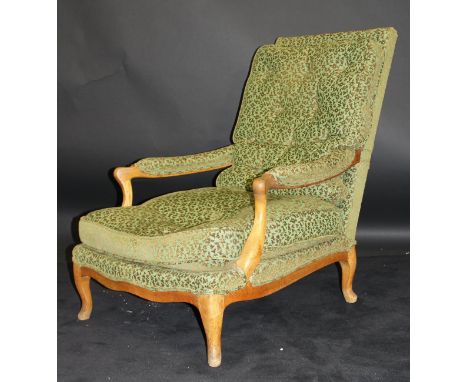 A pair of early 20th Century fruitwood armchairs of Louis XV style with outswept arms and cabriole legs (Provenance: ex Bibur