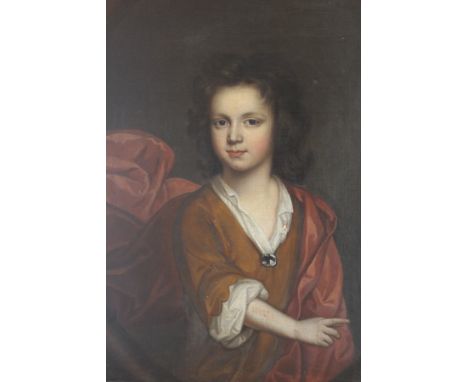 ATTRIBUTED TO CHARLES D'AGAR (1669-1723) "George Allanson as a young boy", a portrait study, half length within an oval, oil 