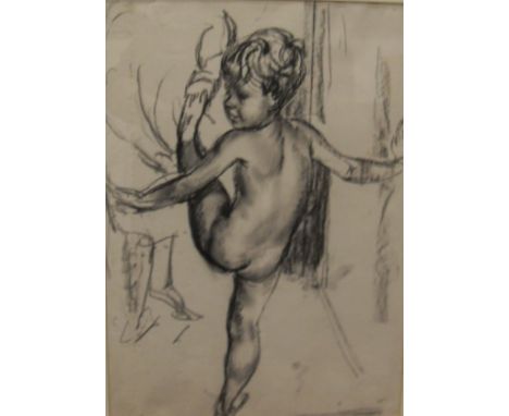ATTRIBUTED TO JAMES ARDEN GRANT (1887-1974) "Young child kicking his left leg in the air", a nude portrait study, charcoal, u