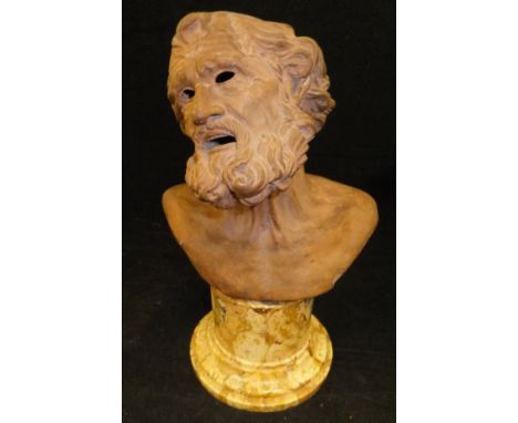 PAOLO VIOLA "Socrates in his agony" or possibly Homer, a sculpted terracotta bust of a bearded man with hollow eyes and mouth